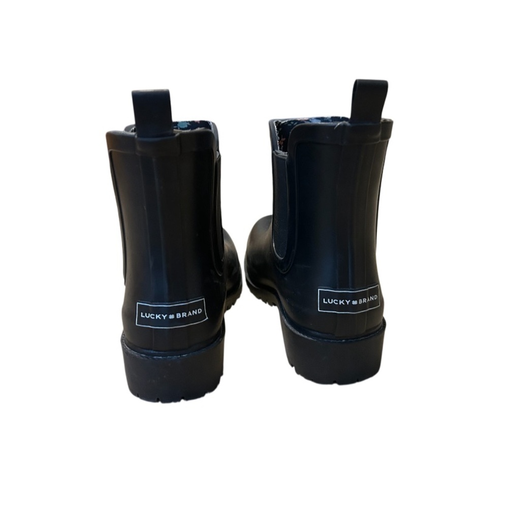 Lucky Brand Black Ankle Boots with Floral Interior - Picture 3 of 6